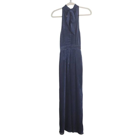 Anthropologie Velvet Nova Jumpsuit Sz 0 Navy Blue Textured Sleeveless Straight - Picture 5 of 13